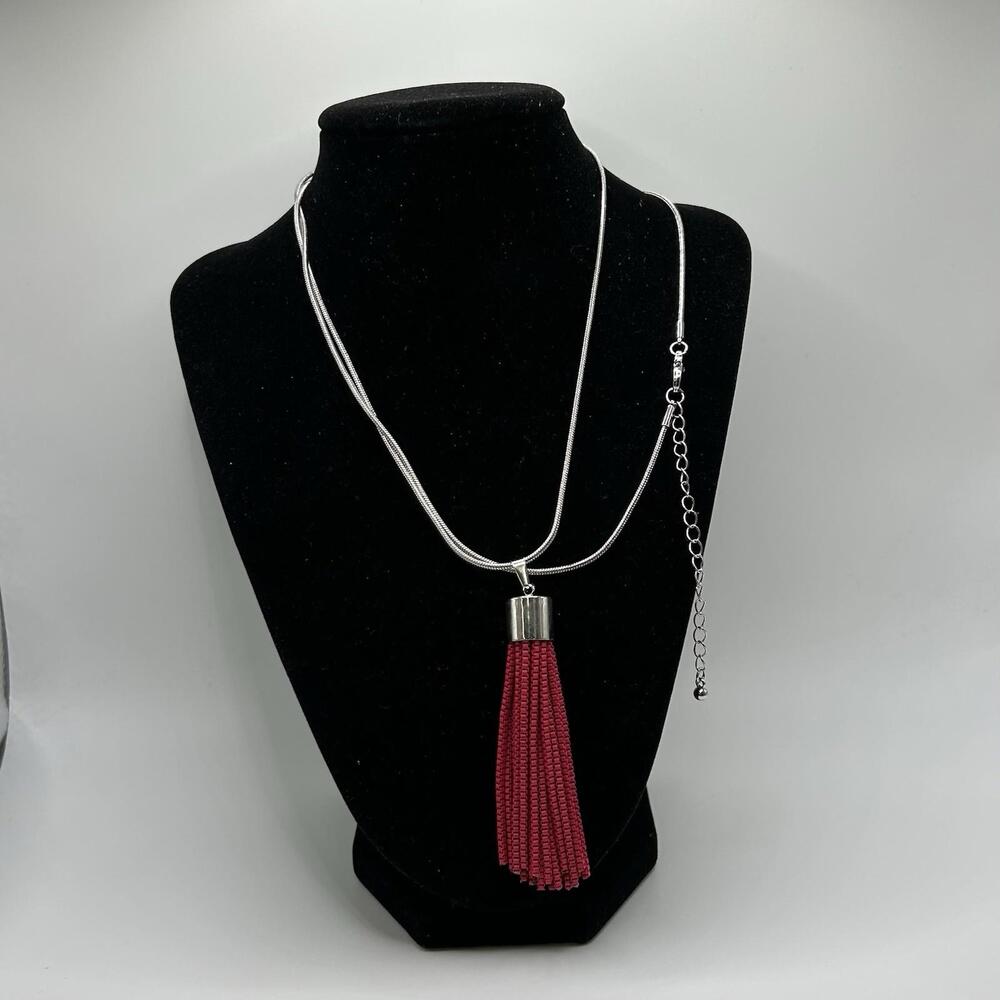 Christopher & Banks Long Painted Chain Tassel Peony Pink Necklace